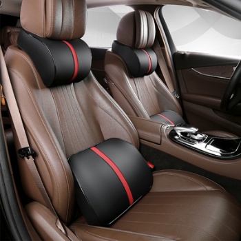 Leather Car Head Pillow Neck Cushion Lumbar Set