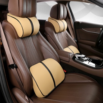 Leather Car Head Pillow Neck Cushion Lumbar Set